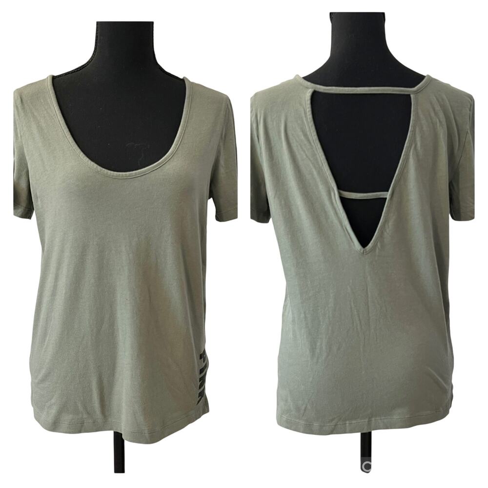 Victoria's Secret PINK Green Tee T-Shirt Women's Sz S Top Strappy V-Back Camo